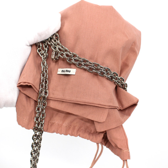 MIU MIU Wander Shearling 2 Way Ivory Handbag Silver Chainlink Shoulder Bag Logo - Picture 9 of 9